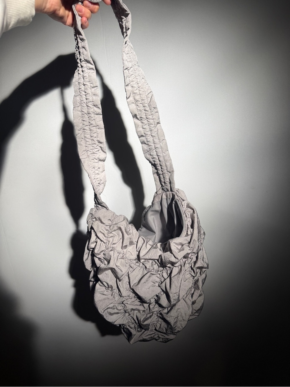 Ruched Light Gray Shoulder Bag for Women
